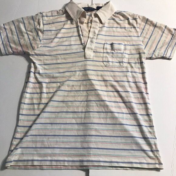 VINTAGE Natural Knit California Vibe Striped Polo Shirt Men Large Pullover.   Aa - Picture 1 of 9